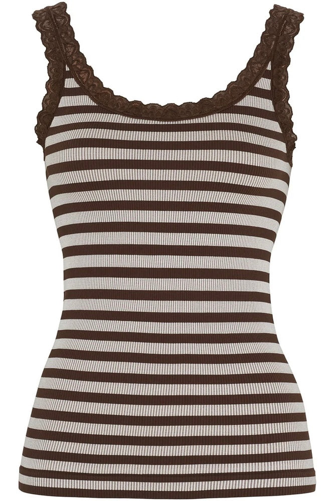 Isa Stripe Rib Top Choko/White