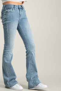 Becca Mid Rise Bootcut Flap Light Wash