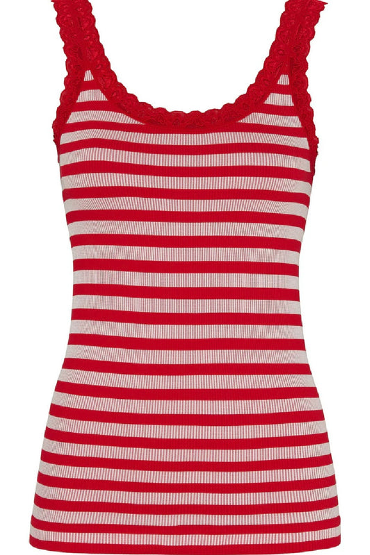 Isa Stripe Rib Top White/ Red