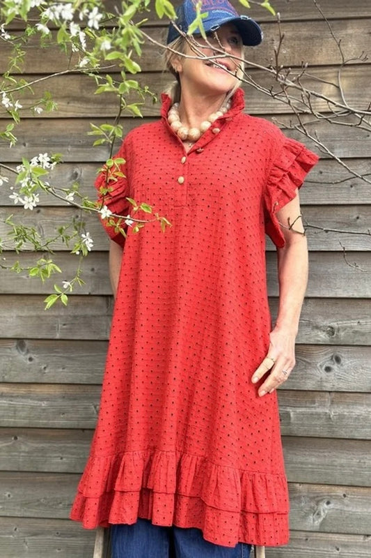 Jaqueline Pointelle Dress Red