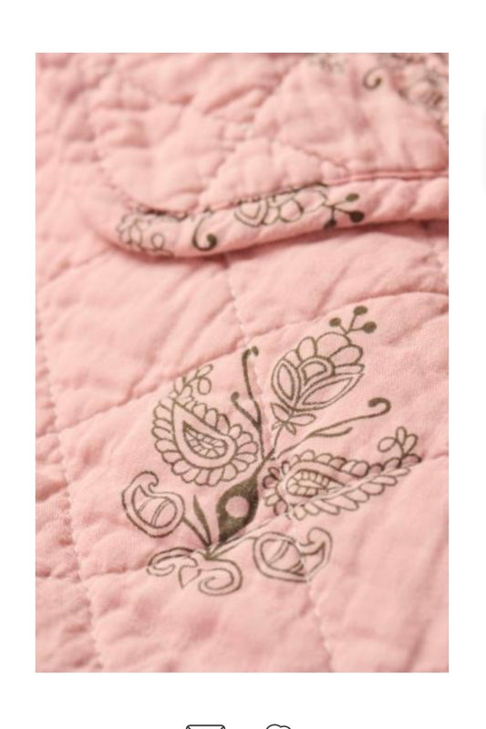 Quiltet Tæppe Rosa/ Blokmønster