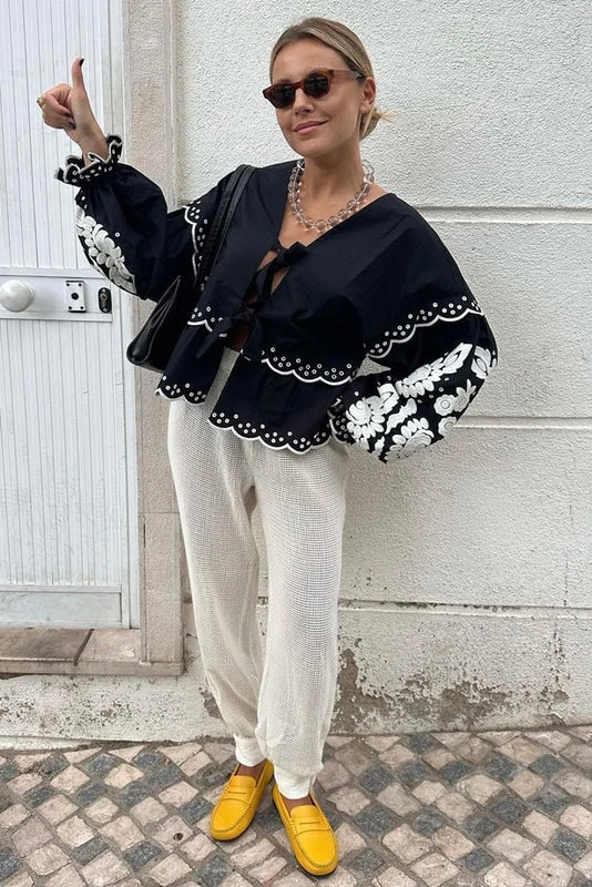 Martha Top Black White