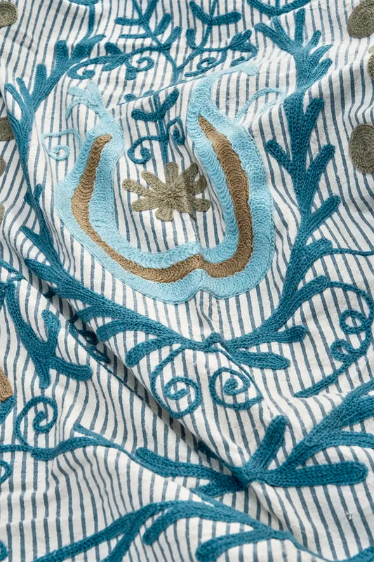 Suzani bomulds tæppe blå