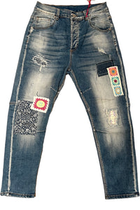 Jeans m/ hæklede lapper